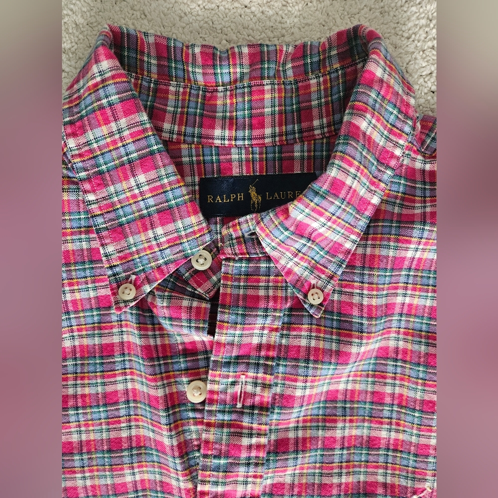 POLO RALPH LAUREN 100% Cotton Pink Plaid Long Sleeve Button Down | SZ L - Picture 3 of 9